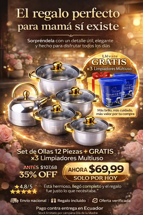 🍲 JUEGO DE OLLAS™ | ACERO INOXIDABLE 12 PIEZAS PREMIUM + REGALO